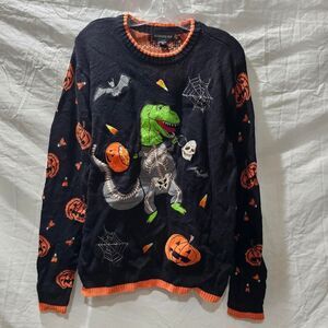 Funny dinosaur halloween trick r treating jack o lantern sweater